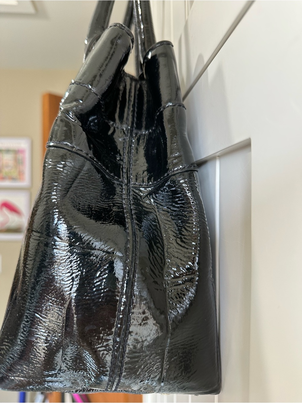 Vintage kate spade Elena Knightsbridge Bow Handbag Black Croc Patent Leather - Picture 10 of 13